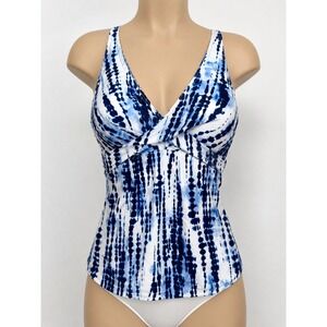 Talisea Womens Blue White Tie Dye Twist Front Tankini Swim Top Size M NWT